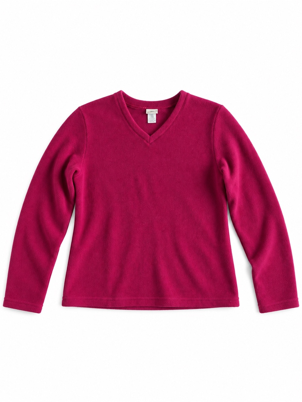 L.L. Bean Fleece V-Neck Pullover Cozy Winter Top Berry Red Pink Size Large